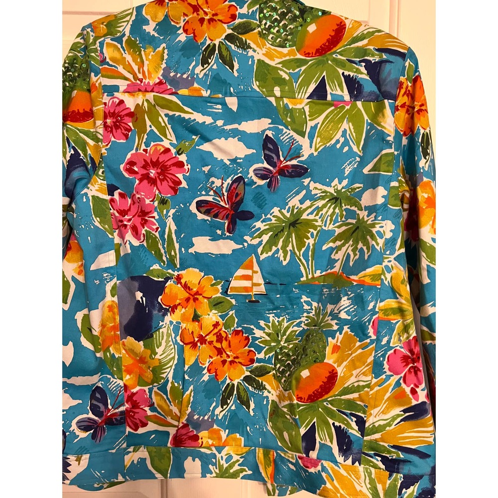 Laura Ashley Women's Long Sleeve Floral Sequin Button Jacket Teal Size L - Picture 2 of 11